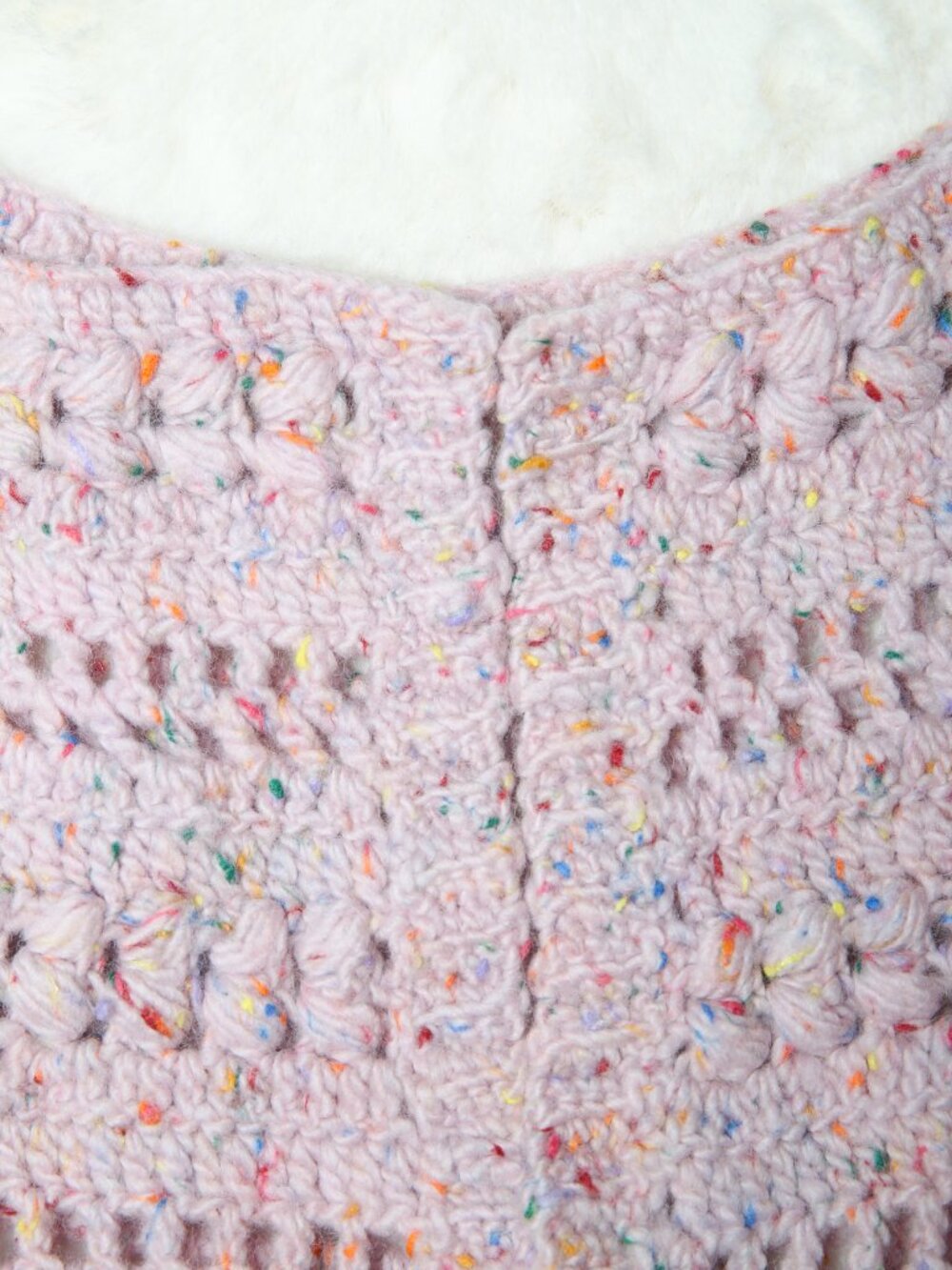 Handmade Dusty Pink Crochet Knit Cardigan with Balloon Sleeves - Picture 10 of 11